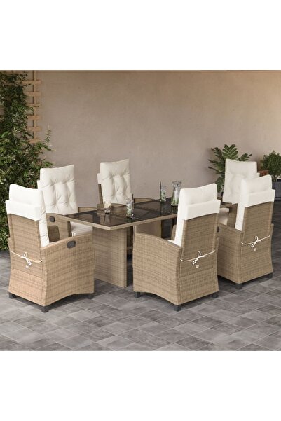 vidaxl 7-piece garden table set with cushions, beige, polyrattan
