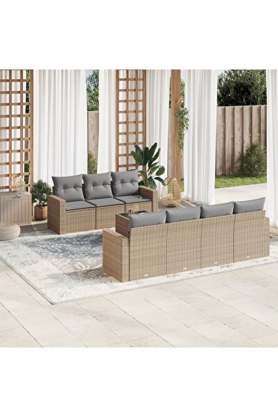 vidaxl Set canapele de gradina, 8 piese, cu perne, bej, poliratan