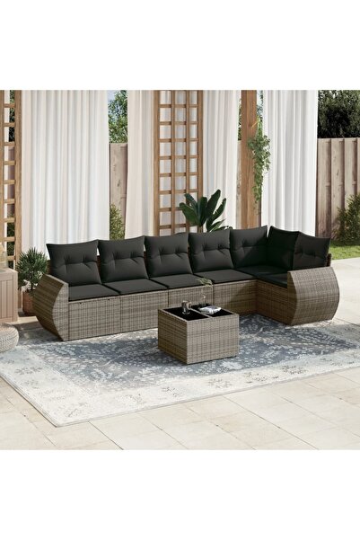 vidaxl Set canapele de gradina, 7 piese, cu perne, gri, poliratan
