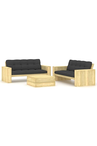 vidaxl Set mobilier de gradina cu perne, 3 piese, lemn de pin tratat