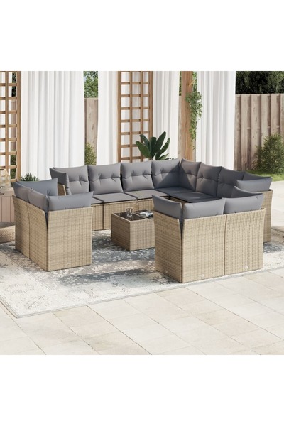 vidaxl Garden sofa set with cushions, 12 pieces, beige, polyrattan