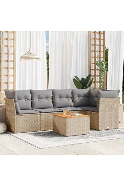 vidaxl Set canapele de gradina cu perne, 6 piese, bej, poliratan