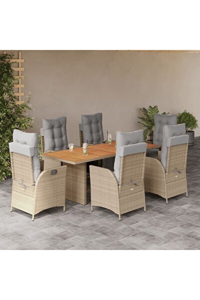 vidaxl Set mobilier pentru gradina, 7 piese, cu perne, bej, poliratan