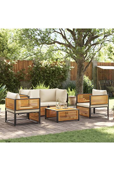vidaxl Set de canapele de gradina cu perne, 5 buc., lemn masiv acacia