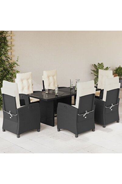 vidaxl Garden furniture set with cushions, 7 pieces, black, polyrattan