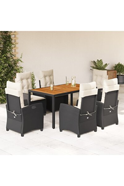 vidaxl Set mobilier de gradina cu perne, 7 piese, negru, poliratan