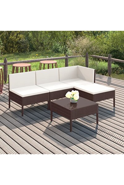vidaxl Set mobilier de gradina cu perne, 5 piese, maro, poliratan