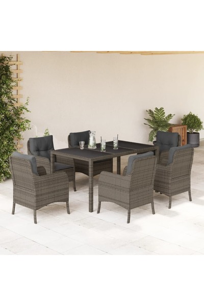 vidaxl Set mobilier de gradina cu perne, 7 piese, gri, poliratan