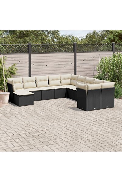 vidaxl Set canapele de gradina cu perne, 11 piese, negru, poliratan