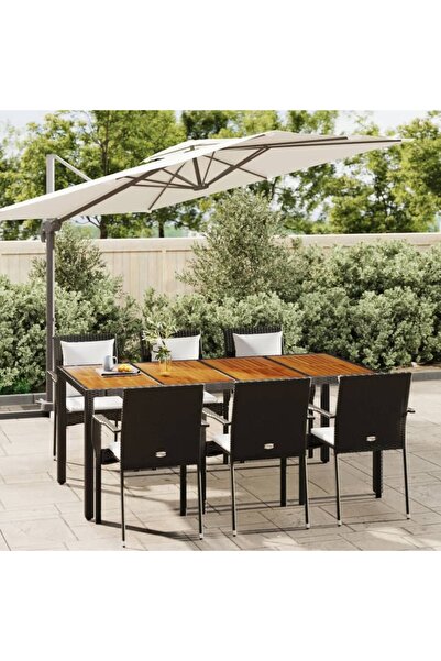 Concept Set mobilier de grădină cu perne, 7 piese, negru, poliratan