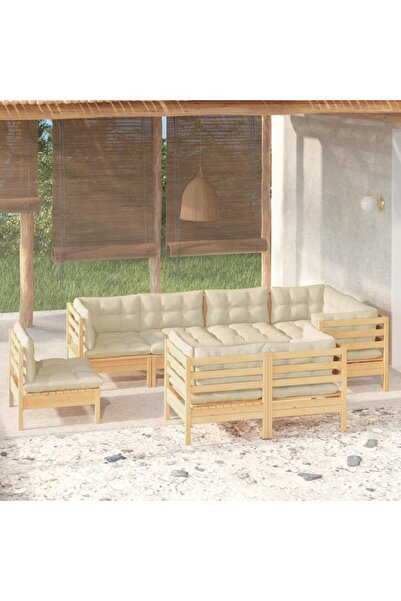 vidaxl Set mobilier de gradina cu perne crem, 8 piese, lemn masiv pin