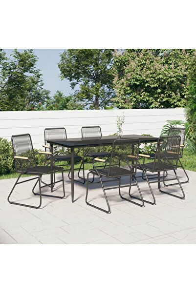 vidaxl Set mobilier de gradina, 7 piese, negru, ratan PVC