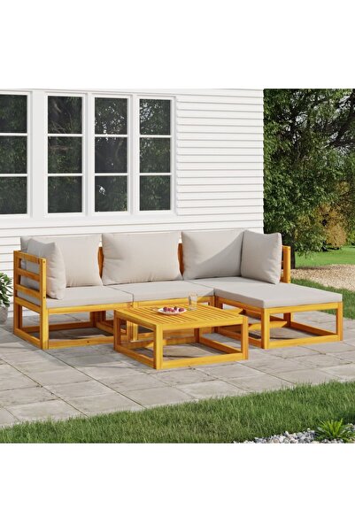 Concept Set mobilier grădină, perne gri deschis, 5 piese, lemn masiv
