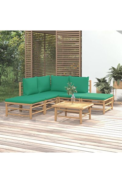 Concept Set mobilier de grădină cu perne verzi, 6 piese, bambus