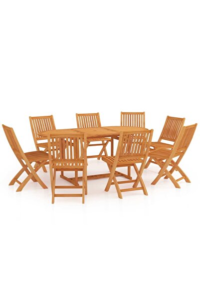 vidaxl Set mobilier de gradina, 9 piese, lemn masiv de tec