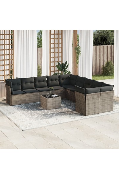 vidaxl Set canapele de gradina cu perne, 11 piese, gri, poliratan