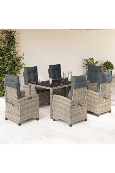 vidaxl Set mobilier de gradina cu perne, 7 piese, gri, poliratan