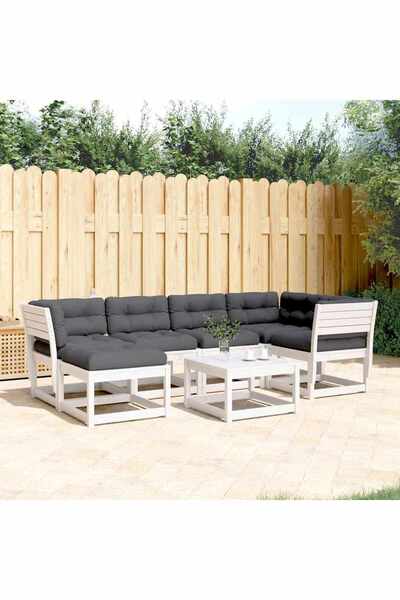 vidaxl Set canapele de gradina cu perne 6 piese alb lemn masiv de pin