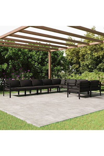 vidaxl Garden furniture set with cushions, 9 pieces, anthracite, aluminum