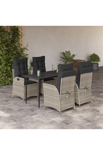 vidaxl Garden furniture set with cushions, 5 pieces, light grey polyrattan