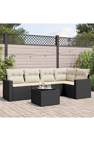 vidaxl Set mobilier de gradina cu perne, 6 piese, negru, poliratan