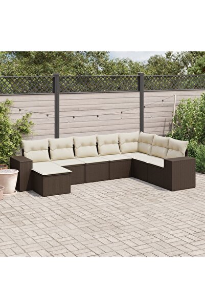 vidaxl Garden sofa set with cushions, 8 pieces, brown, polyrattan