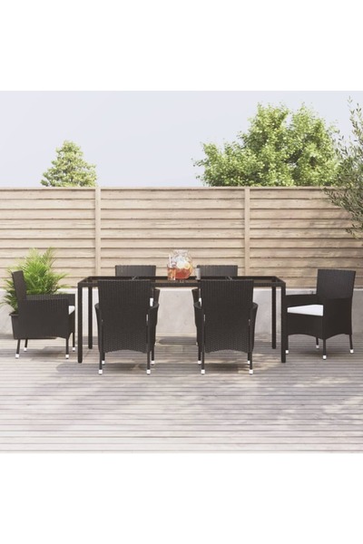 Concept Set mobilier de grădină cu perne, 7 piese, negru, poliratan
