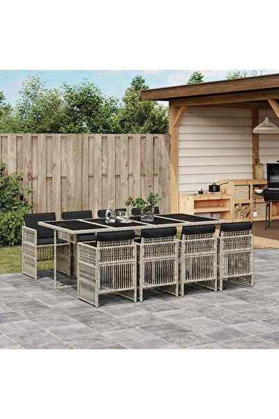 vidaxl Set mobilier gradina cu perne, 9 piese, gri deschis, poliratan