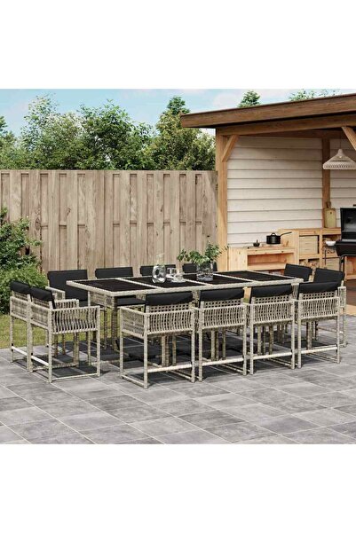vidaxl Set mobilier de gradina cu perne 13 piese gri deschis poliratan