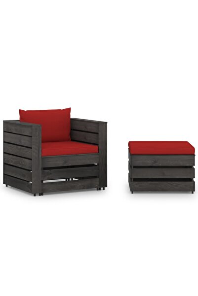 vidaxl Garden furniture set with cushions, 2 pieces, grey, treated wood