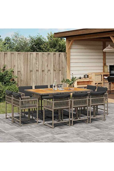 vidaxl Set mobilier de gradina cu perne, 11 piese, gri, poliratan