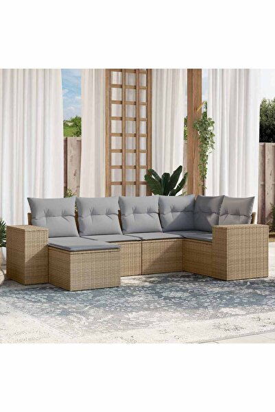 vidaxl Garden sofa set with cushions, 6 pieces, beige, polyrattan