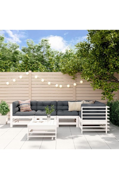 vidaxl Set mobilier de gradina, 6 piese, alb, lemn masiv pin