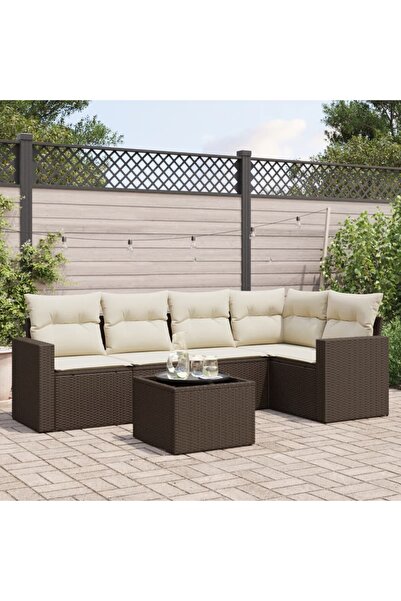 vidaxl Set canapele de gradina cu perne, 6 piese, maro, poliratan