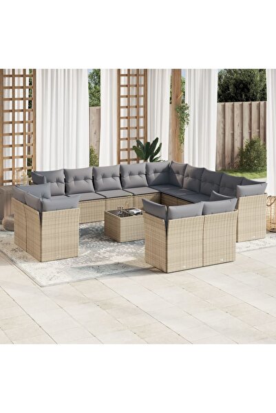 vidaxl Set canapele de gradina, 14 piese, cu perne, bej, poliratan