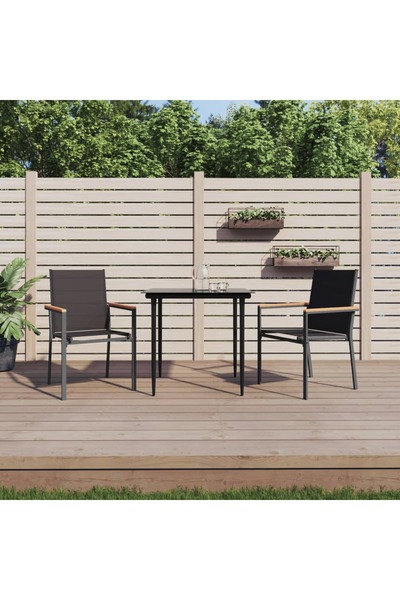 vidaxl Set mobilier de gradina, 3 piese, negru, textilena È™i otel