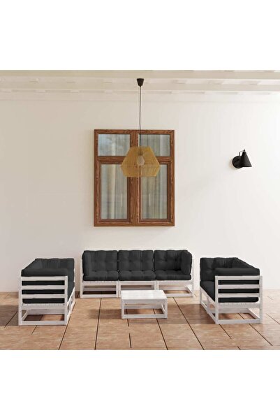 vidaxl Set mobilier de gradina cu perne, 8 piese, lemn masiv de pin