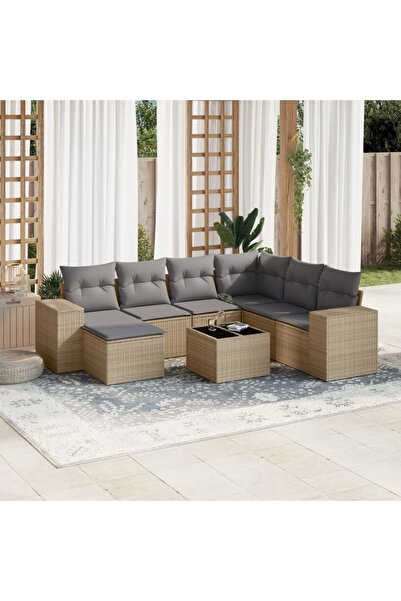vidaxl Garden sofa set, 8 pieces, with cushions, beige, polyrattan