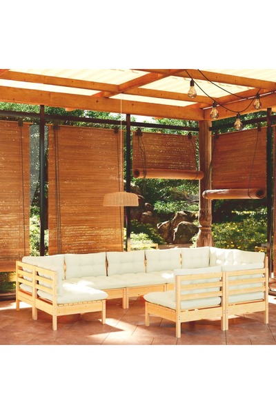 vidaxl Set mobilier gradina cu perne crem, 9 piese, lemn masiv de pin