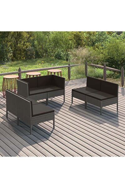 vidaxl Set mobilier de gradina cu perne, 6 piese, gri, poliratan