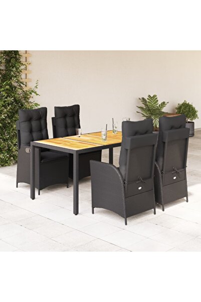vidaxl Set mobilier de gradina cu perne, 5 piese, negru, poliratan