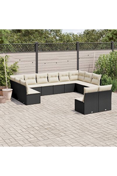 vidaxl Garden sofa set, 12 pieces, with cushions, black, polyrattan
