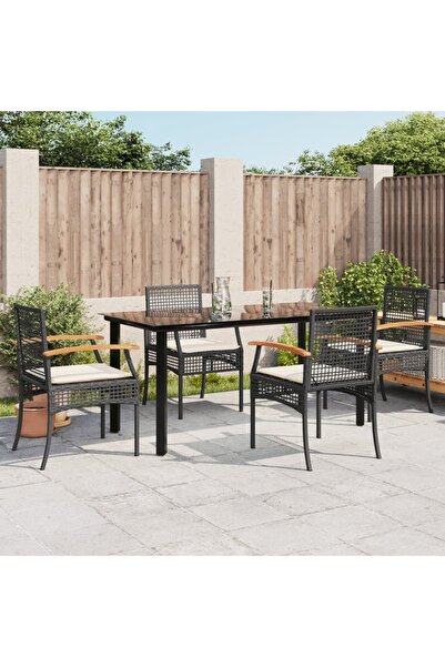 vidaxl Garden furniture set with cushions, 5 pieces, black, polyrattan