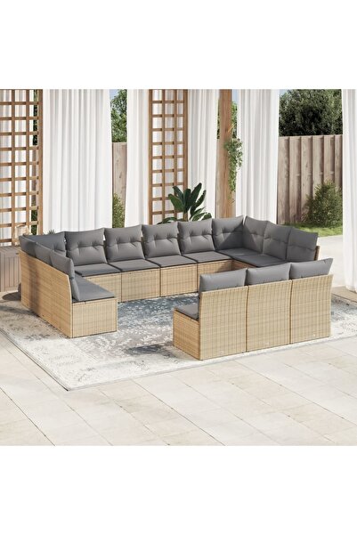 vidaxl Set canapele de gradina, 13 piese, cu perne, bej, poliratan