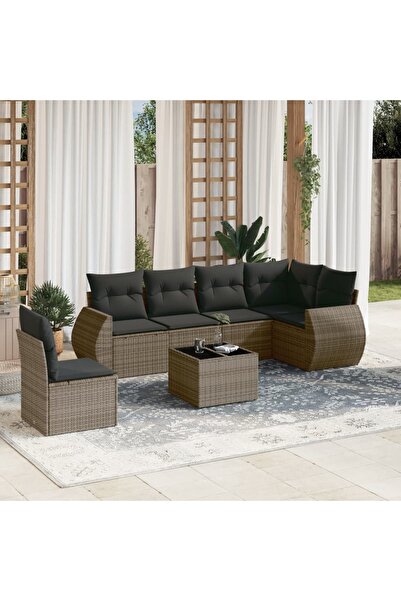 vidaxl 7-piece garden sofa set with cushions, grey, polyrattan