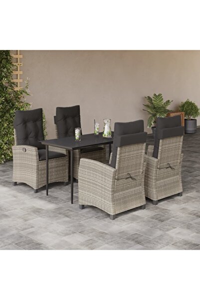 vidaxl Set mobilier de gradina cu perne, 5 piese gri deschis poliratan