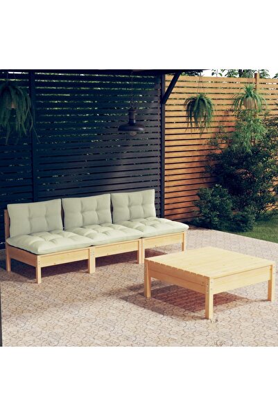 vidaxl Set mobilier gradina cu perne crem, 4 piese, lemn de pin