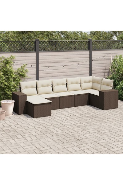 vidaxl Set canapele de gradina cu perne, 7 piese, maro, poliratan