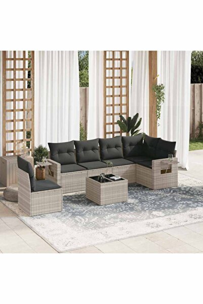vidaxl Set canapele de gradina cu perne, 7piese gri deschis poliratan