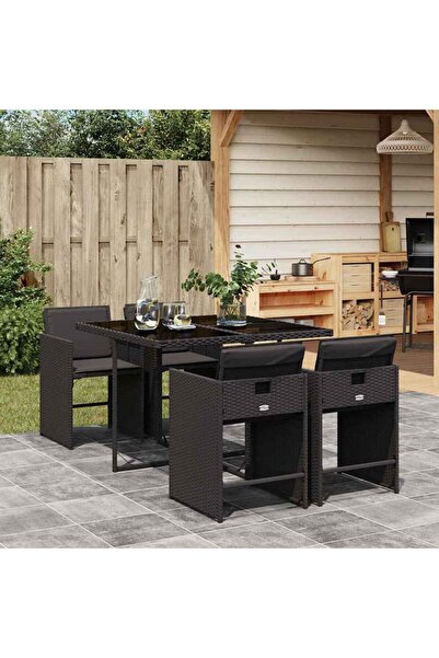 vidaxl Garden furniture set with cushions, 5 pieces, black, polyrattan